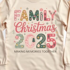 Family Christmas 2025 T-shirt, Long sleeve. Custom-made T-shirt. Sand S M L XL